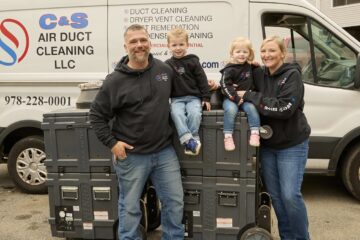 Mitch Cohen of C&S Air Duct Cleaning with his wife, Liz, and their two kids, Leiland and Olivia.