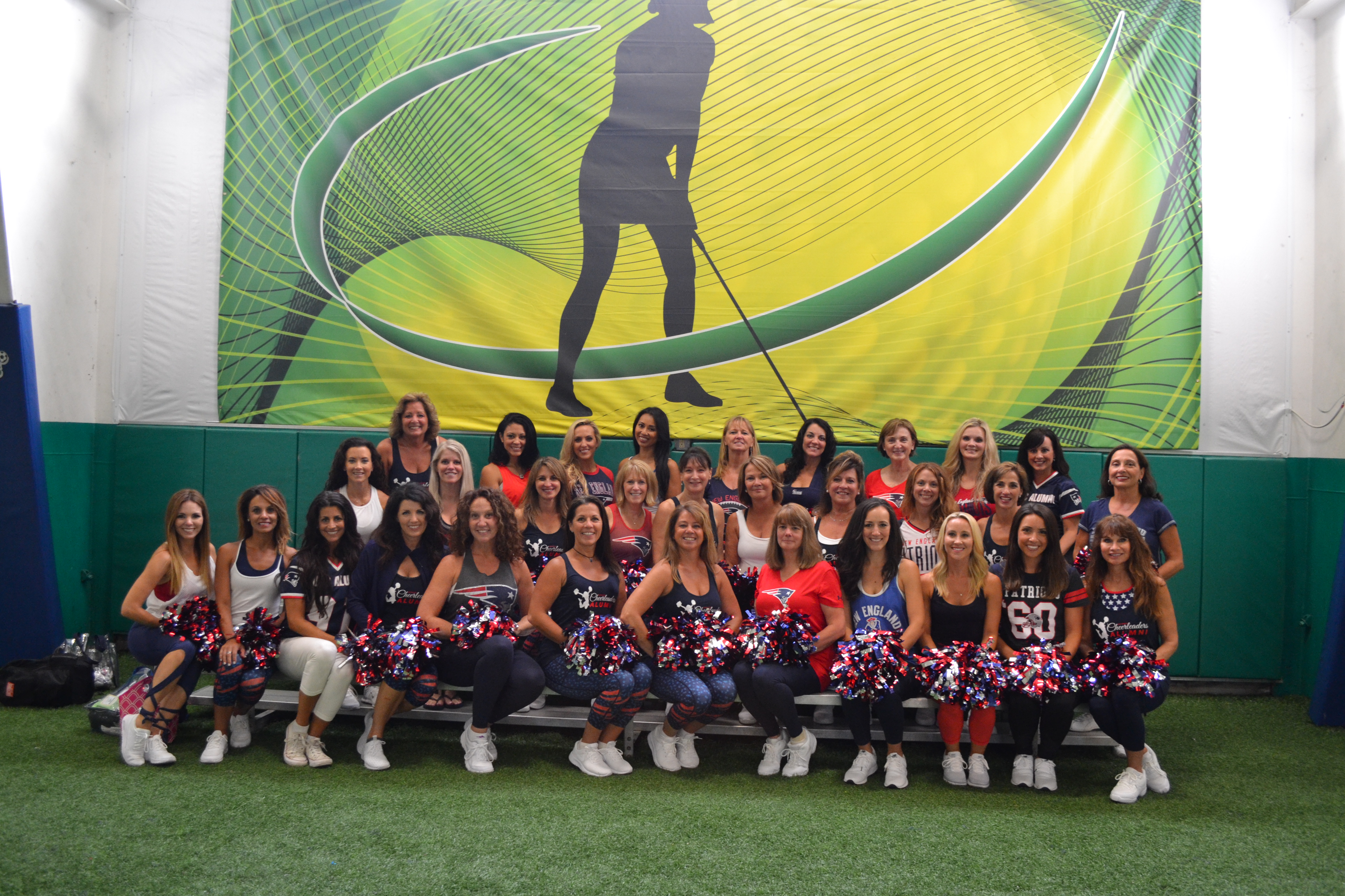 Patriots Cheerleaders model squad uniforms from the 1960's through